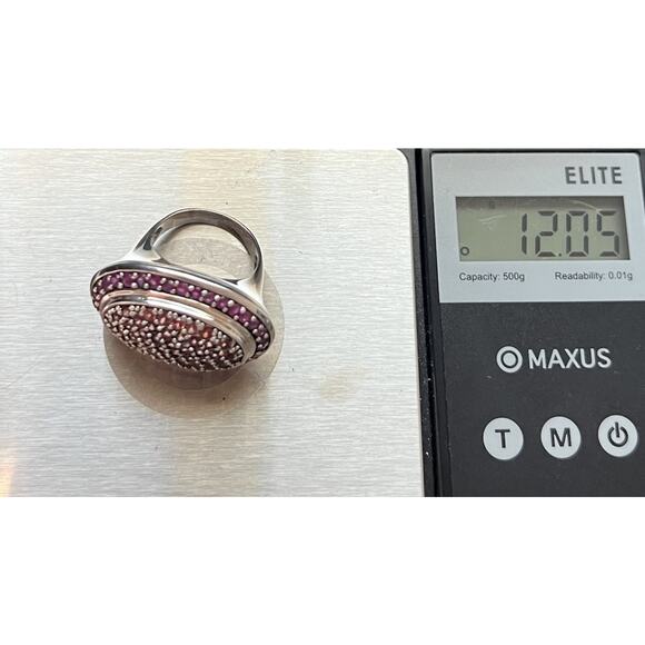 GSJ Sterling Silver Synthetic Ruby & Orange CZ Ring 12.05G / Sz 7 - Picture 6 of 6